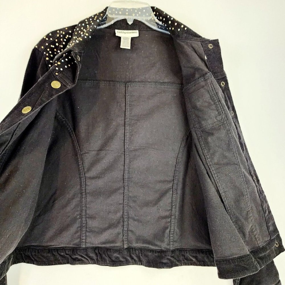 Cathy Daniels Jacket Womens Large Black Corduroy Rhinestone Western Snap On - Picture 3 of 11